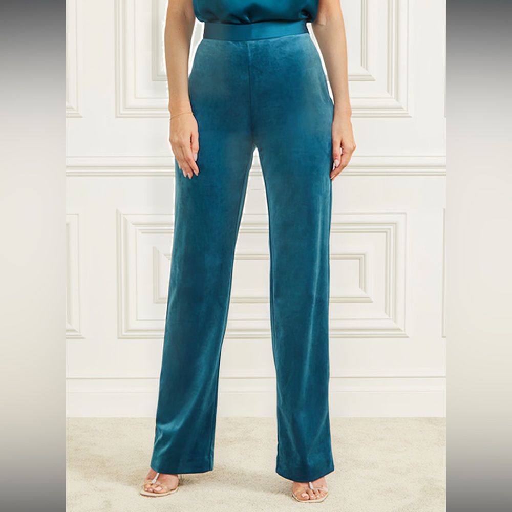 Elegant Wide Leg Teal Velvet Pants